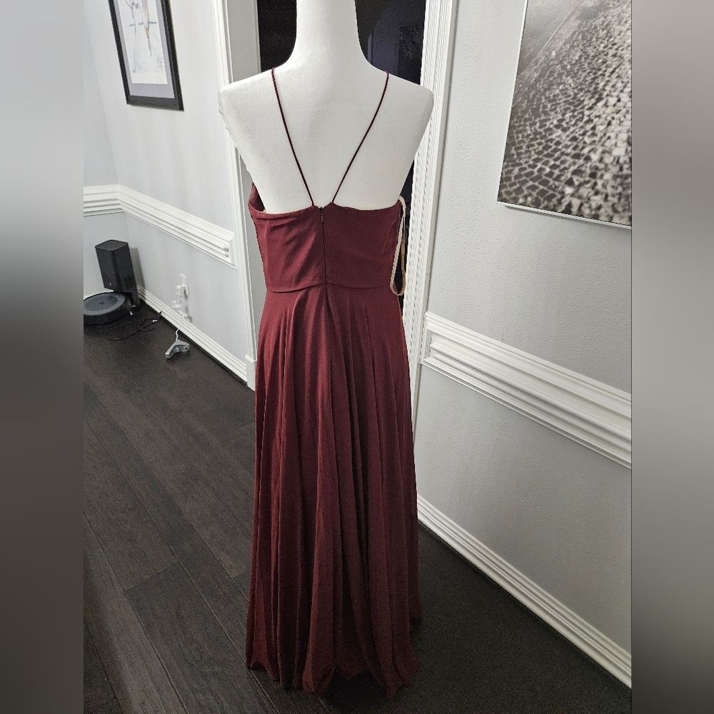 Jenny Yoo Wine Halter Chiffon Bridesmaid Gown - Picture 4 of 14
